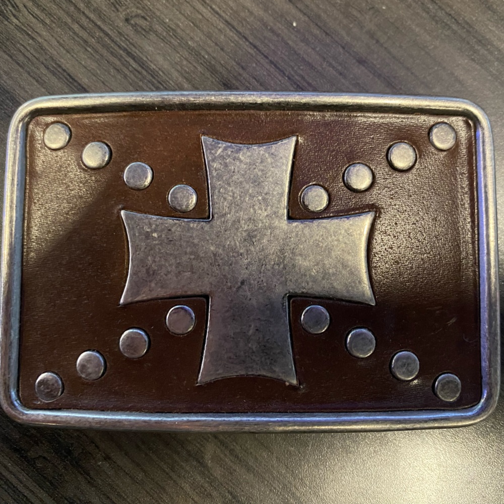 Metal / Brown Leather belt buckle
